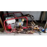 Tools - a petrol generator; rosewood straight edge; saws, spanners, etc qty