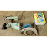 A work bench grinder/clamp;  a Makita circular 235mm saw, model SR2300;  Pro User Router 900w Please