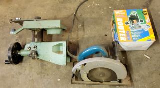 A work bench grinder/clamp;  a Makita circular 235mm saw, model SR2300;  Pro User Router 900w Please
