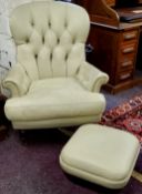 A Victorian style deep button back butterscotch coloured leather armchair and conforming