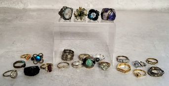 Various dress rings including a silver five white stone set 'Always Forever' ring; others