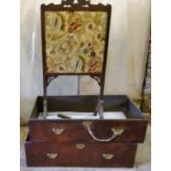 A 19th century mahogany fire screen;  a mahogany chest  Pease note this lot is located offsite and