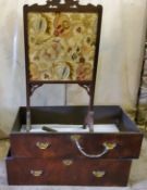 A 19th century mahogany fire screen;  a mahogany chest  Pease note this lot is located offsite and