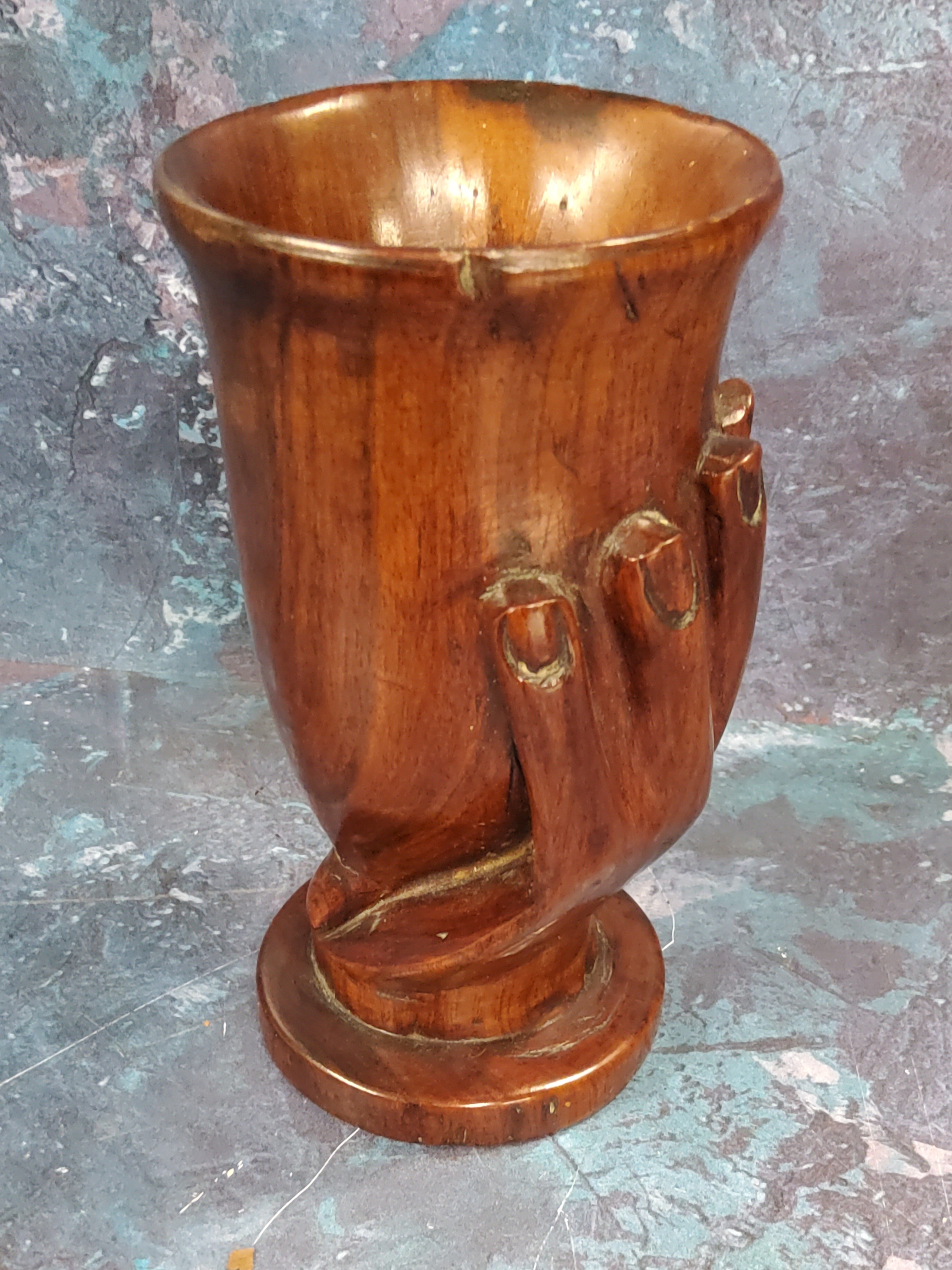 Travel, South Seas - a Pitcairn Island goblet, typically carved with a grasping hair, circular base,