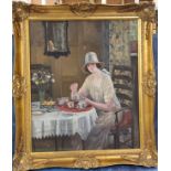 English School, 20th century, Afternoon Tea, oil on canvas, 60cm x 49cm