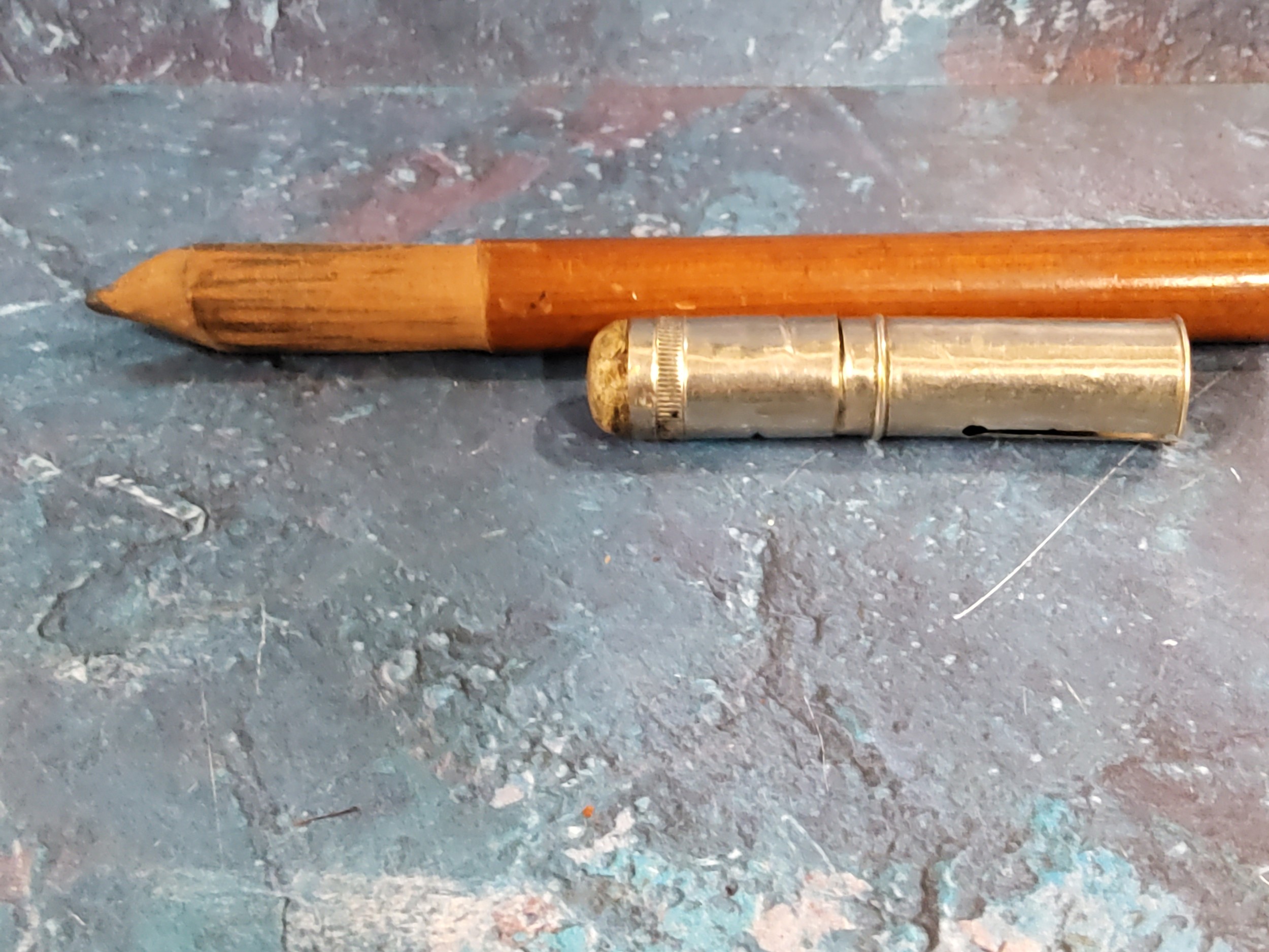 An early 20th century novelty walking stick, by W Short, the end with pencil, white metal mounts, - Image 2 of 2