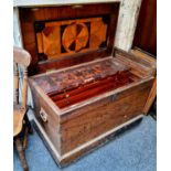 A late Victorian scumbled pine Cabinet Maker's tool box / chest, the hinged cover revealing