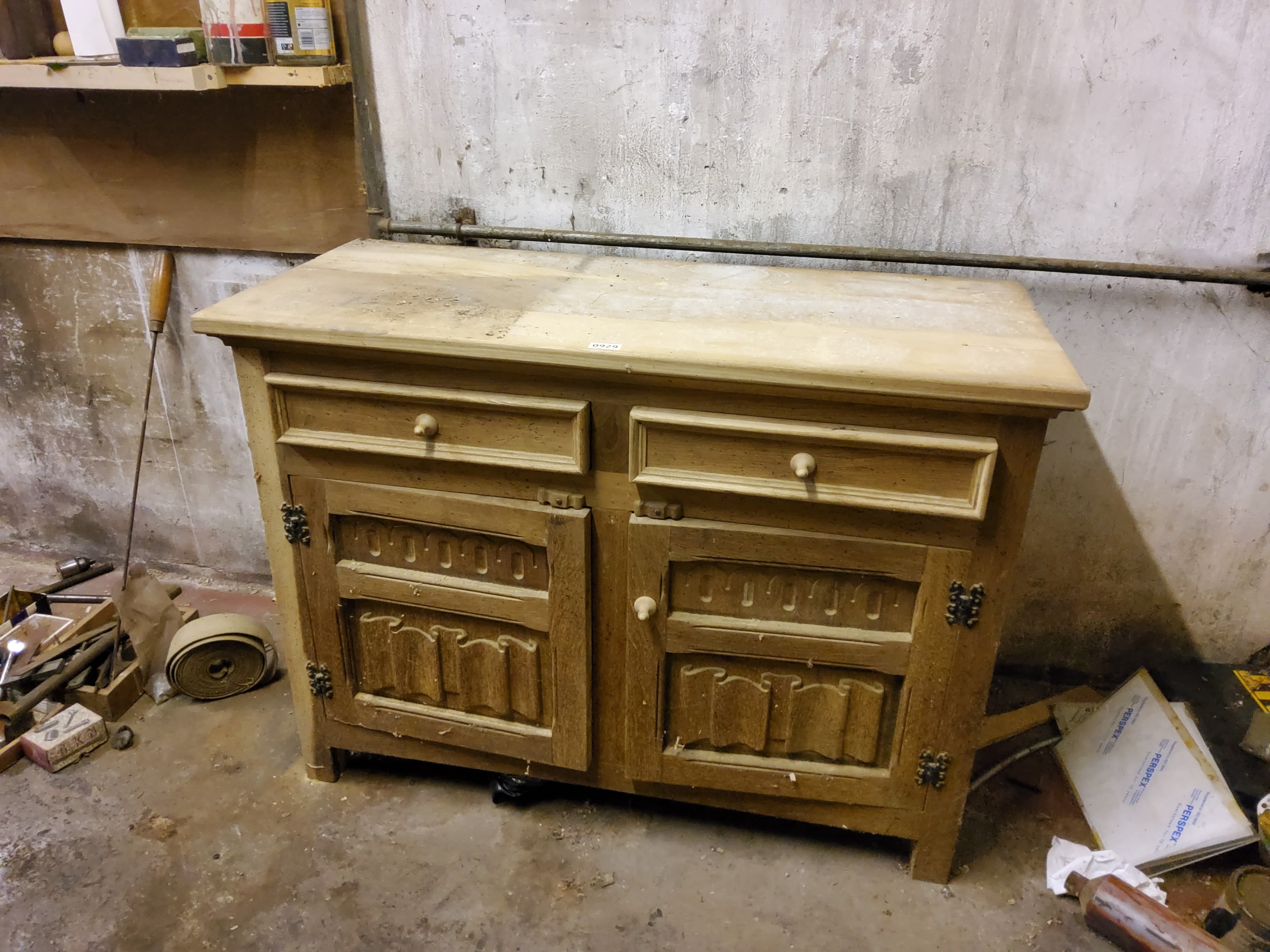 A mid 20th century oak side chest, of two short and two fielded panelled door Please note this lot - Image 2 of 3