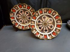 Two Royal Crown Derby 1128 pattern wavy edge plates, printed marks