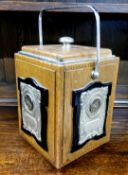 Fishing Interest - a sport fishing trophy mounted oak tea caddy c.1950, awarded to Mr. Waterhouse