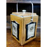 Fishing Interest - a sport fishing trophy mounted oak tea caddy c.1950, awarded to Mr. Waterhouse