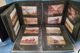 Postcards - three albums, coloured, of steam engines