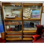 Two mid 20th century oak display cabinets, each 198cm high x 98cm w x 31cm deep