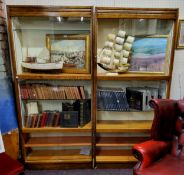 Two mid 20th century oak display cabinets, each 198cm high x 98cm w x 31cm deep