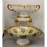 A Noritake pedestal two-handled comport, decorated with roundels and panels, picked out in green,