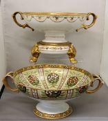 A Noritake pedestal two-handled comport, decorated with roundels and panels, picked out in green,