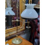 A 19th century brass library reading / oil lamp with opaque shade c.1880