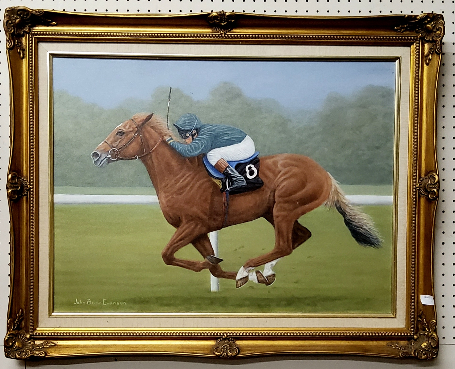 Horse Racing Interest - JOHN BRIAN EVANSON, original oil on canvas of a jockey in full motion,