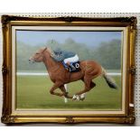 Horse Racing Interest - JOHN BRIAN EVANSON, original oil on canvas of a jockey in full motion,