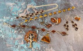 Various silver and baltic Amber necklaces, earrings, brooches etc