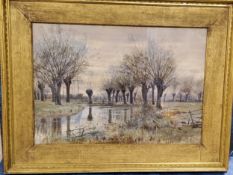 Robert Winter Fraser (1848-1906) Willow Along the River, signed, label to verso, watercolour, 38cm x