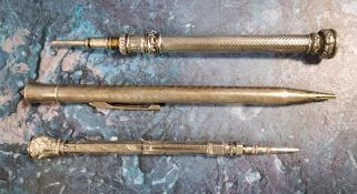 A silver sliding pencil, engine turned, 12.5cm long;  others (3)