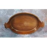 A Victorian oval two handled church collection tray, scroll handles, 40cm wide, c.1860