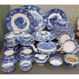 An Enoch Woods, Woods Ware blue and white dinner and tea service, for six, comprising teapot, milk
