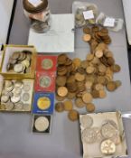Coins - pennies and half pennies;  3 pences;  post half crowns;  commemorative crowns;  foreign