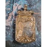 A Victorian silver plated rectangular vesta case, the cover with crown, embossed with scrolls, 7cm