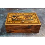 A Victorian Tunbridge Ware box, the cover inlaid with a bouquet of flowers, banded border, 11.5cm