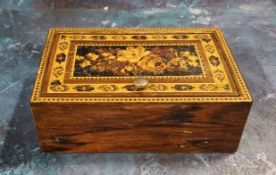 A Victorian Tunbridge Ware box, the cover inlaid with a bouquet of flowers, banded border, 11.5cm