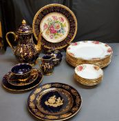 Decorative Ceramics - Kleiber cobalt and gilt coffee pot, milk jug, sugar bowl, teacups, saucer
