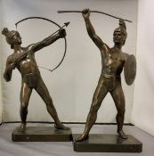 French School, 20th century, bronzed, Roman Gladiators, canted rectangualr bases, 29cm high