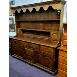 A large English oak dresser, 202cm width x 198cm h x 46cm d