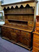 A large English oak dresser, 202cm width x 198cm h x 46cm d
