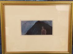 John Thompson (Bn 1924), Modern British, Figure and Mountain, signed, mixed medium, 9cm x 19cm