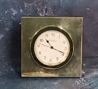 A silver square easel clock, Arabic numerals, R.J. Carr, inscribed P & O Oriana World Cruise,