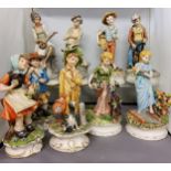 A set of four Capo-di-Monte figures, The Seasons, signed, Maria Augela, 22cm high;  others, various,