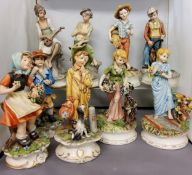 A set of four Capo-di-Monte figures, The Seasons, signed, Maria Augela, 22cm high;  others, various,