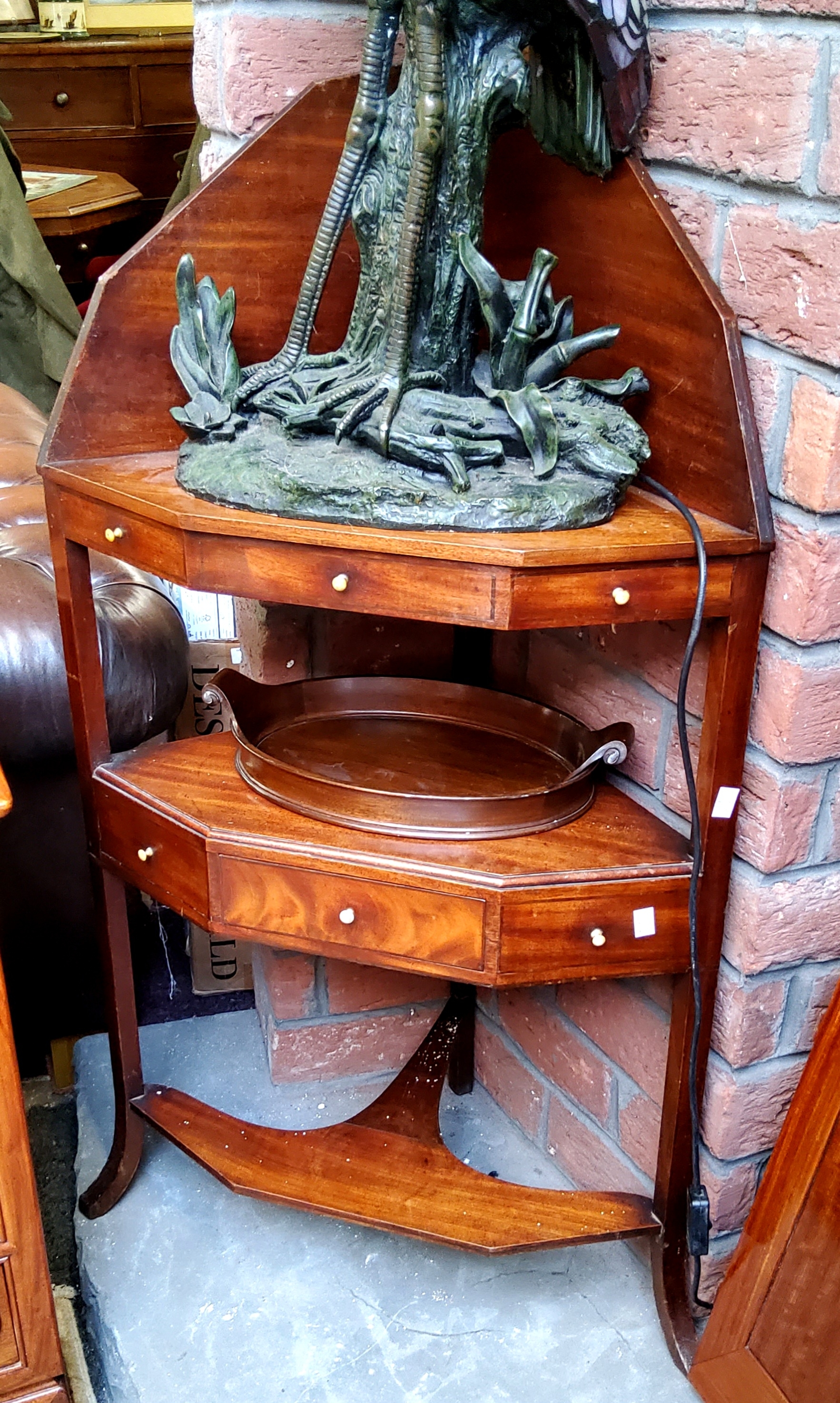 An early 19th century mahogany corner wash stand, drawer to under tier, 112cm high, 60cm wide, c. - Image 2 of 2