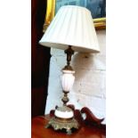 A gilt metal and Carrara marble table lamp