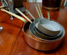 Kitchenalia - a graduated set of six copper and brass saucepans