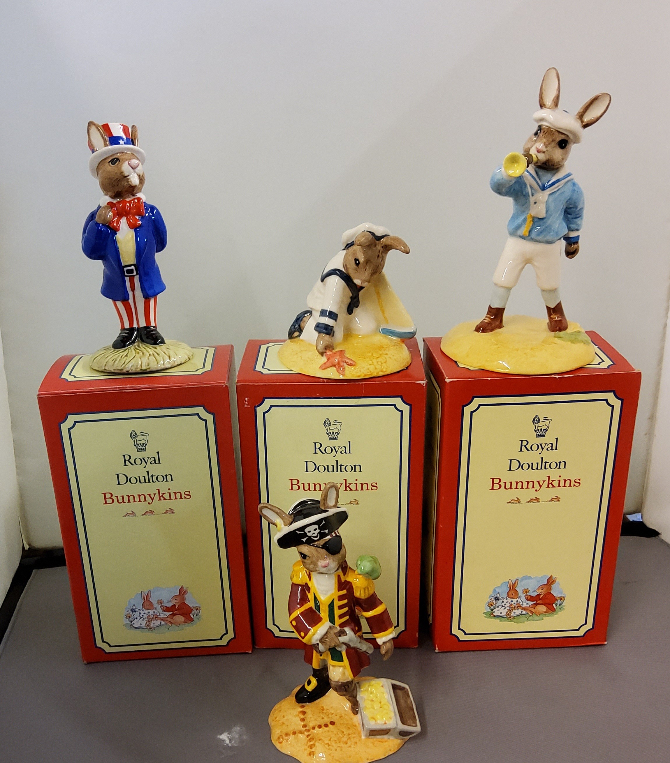 Royal Doulton Bunnykins - Little Boy Blue; Sailor;  Uncle Sam, all boxed;  another, Ship's Mate - Image 2 of 2