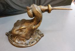 20th century, brown patinated bronze, elephant wall pricket sconce, 44cm long