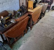 Three oak drop leaf tables, two barley twist, one bobbin turned (3)