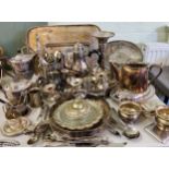 Silver Plate - gallery tray;  other trays;  tea and coffee pots, milk jugs, flatware;  etc