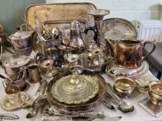 Silver Plate - gallery tray;  other trays;  tea and coffee pots, milk jugs, flatware;  etc