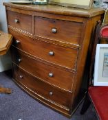 A Late Victorian bow front chest of two above three drawers, lacking feet (A/F)