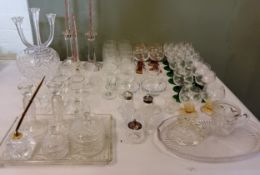 Glassware - candelabrum, dressing table set;  sherry, wine and port glasses, various